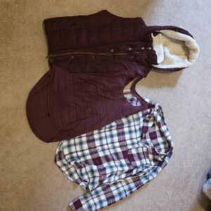 Aeropostale Burgundy and White Plaid Button Down Shirt Set
